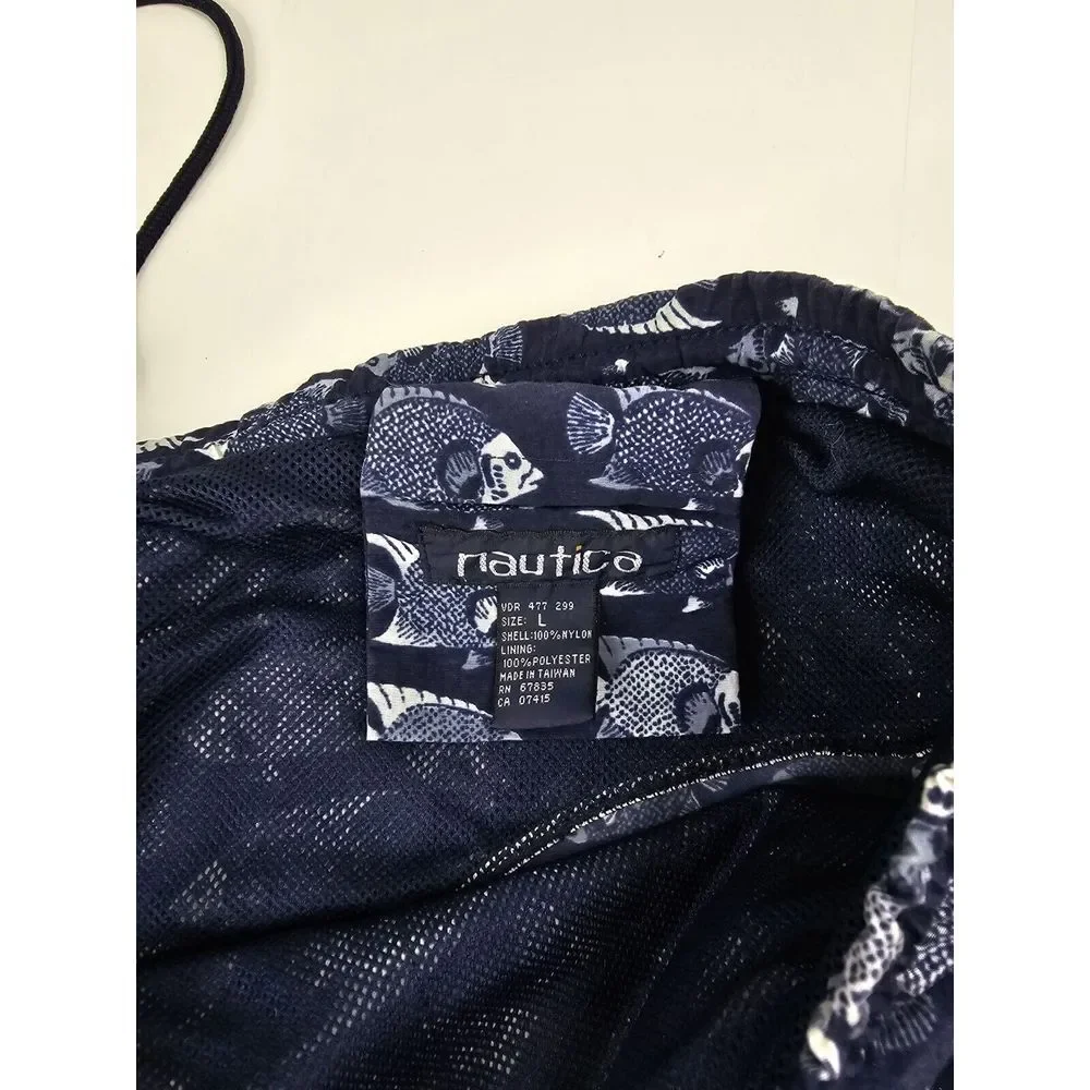 Nautica Men's Navy Blue White Fish Print Board Shorts Swim Trunks Sz‎ L Fishing